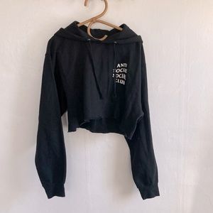 Cropped Black Anti Social Social Club Hoodie Sweatshirt Size Medium